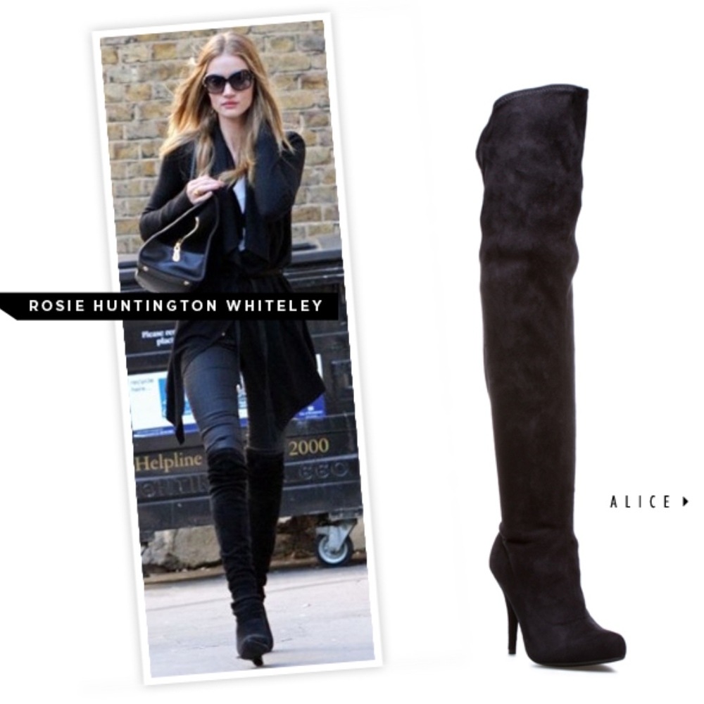 Shoedazzle Black Suede Stretch Thigh High Boots